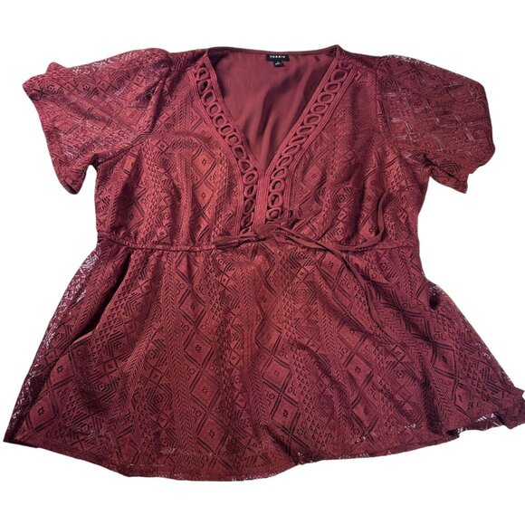 Torrid Lace Kimono Top Women's Size 1X Burgundy Short Sleeve Boho Style - Picture 3 of 8
